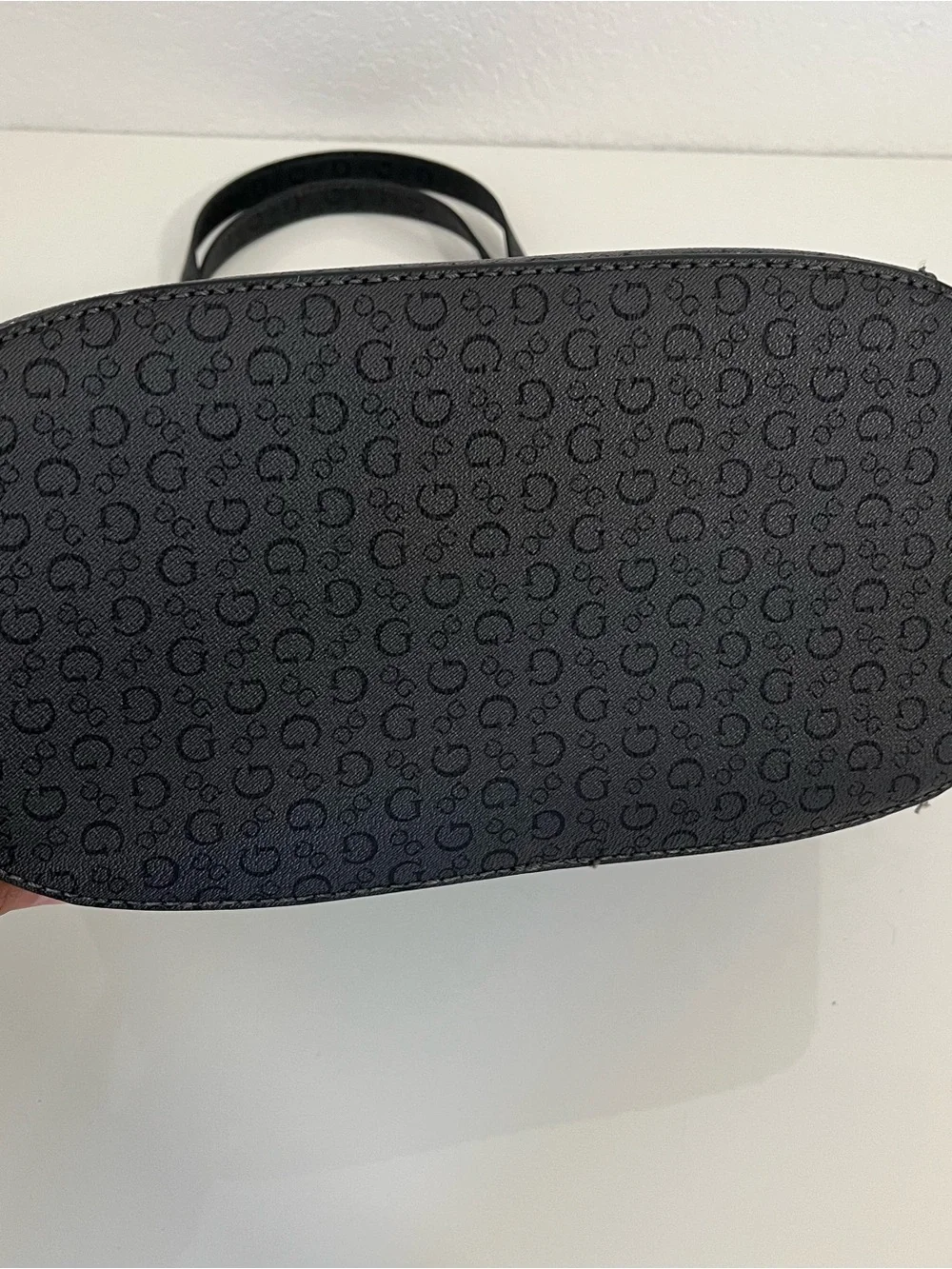 Guess Black Monogram Tote with Triangle Logo Accent